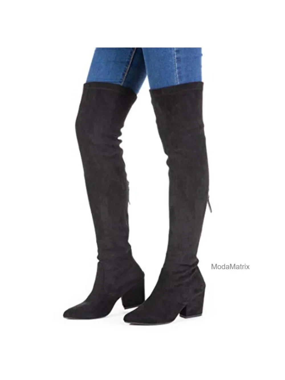 Over the Knee Boots Thigh High Faux Suede Block Heel Pointed Toe Winter Comfort